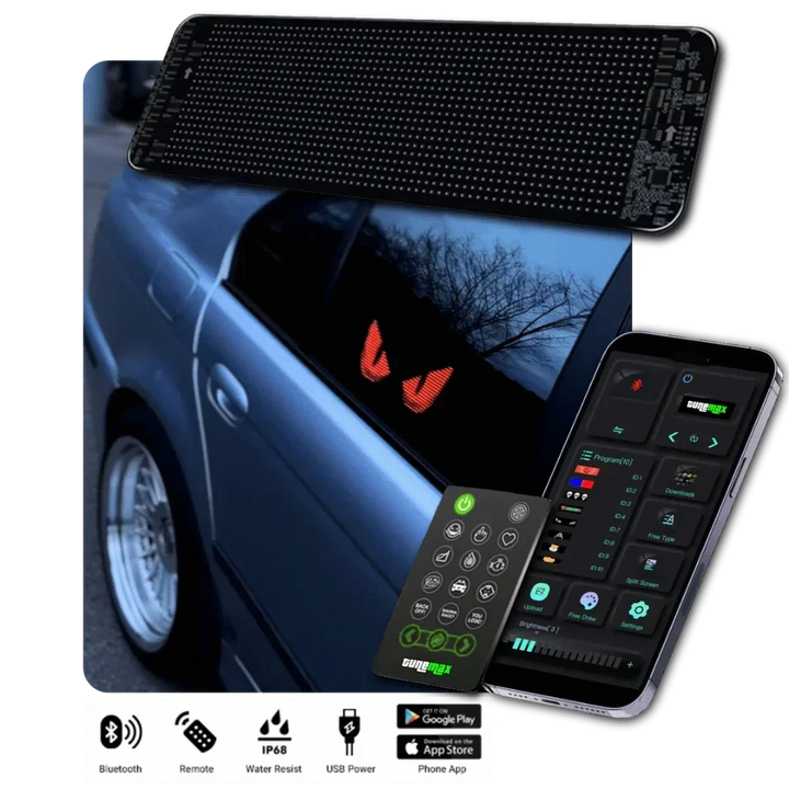 Programmable LED car display board for custom messages & auto decor.
