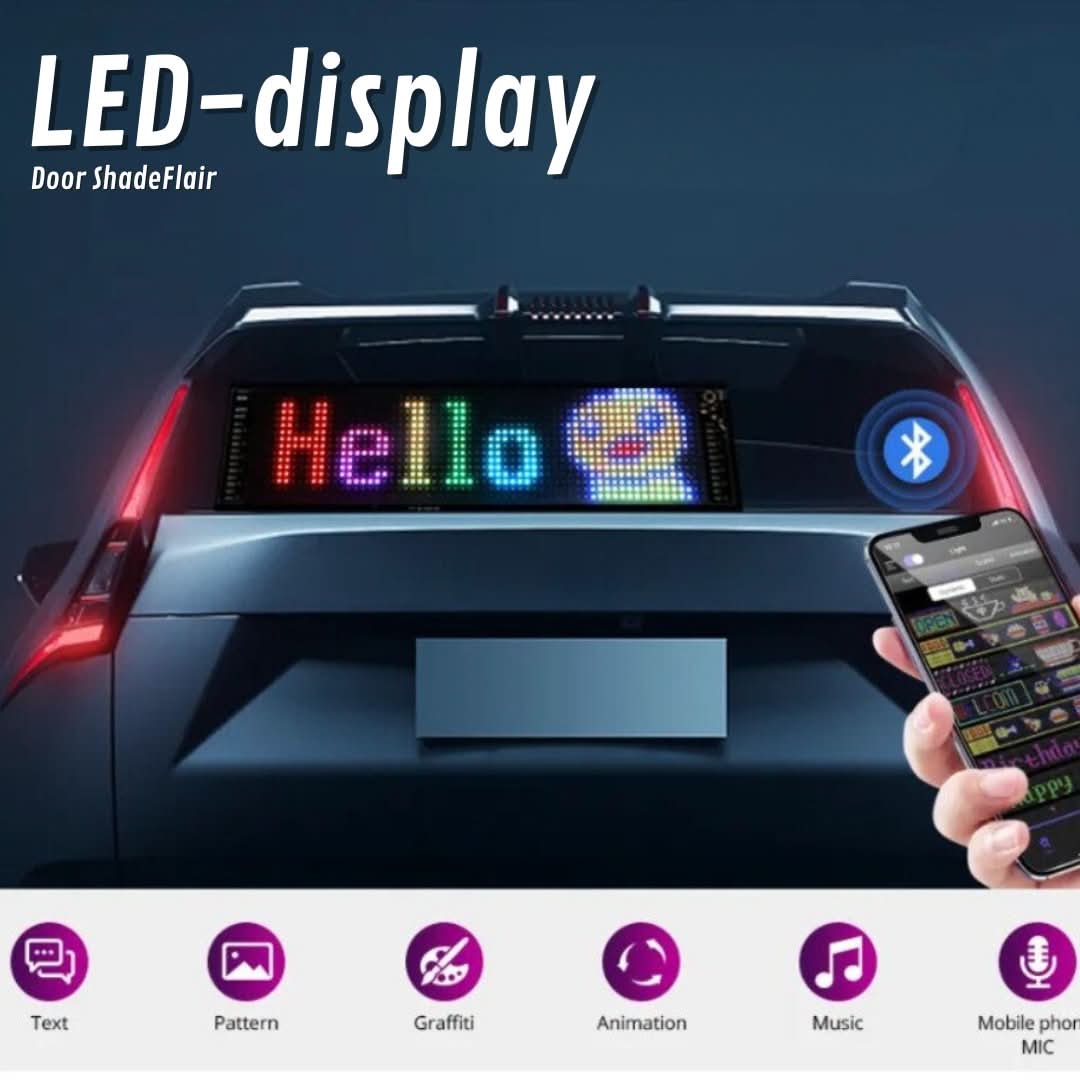 Digital vehicle sign with customizable LED display for dynamic text.