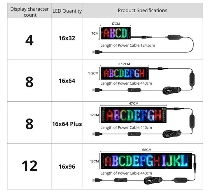 Customizable LED auto-display for unique advertising & personal messages.