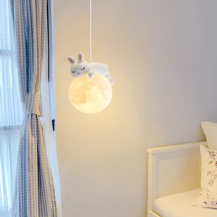 Playful LED animal pendant light, choose bear or rabbit design, ideal for kids' rooms and nursery lighting.