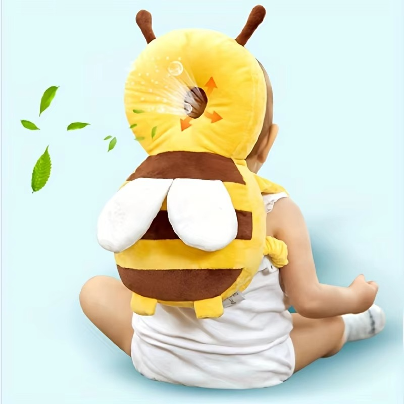 Cute bee design baby head protection pillow. Soft infant safety cushion for crawling & walking toddlers, preventing falls.