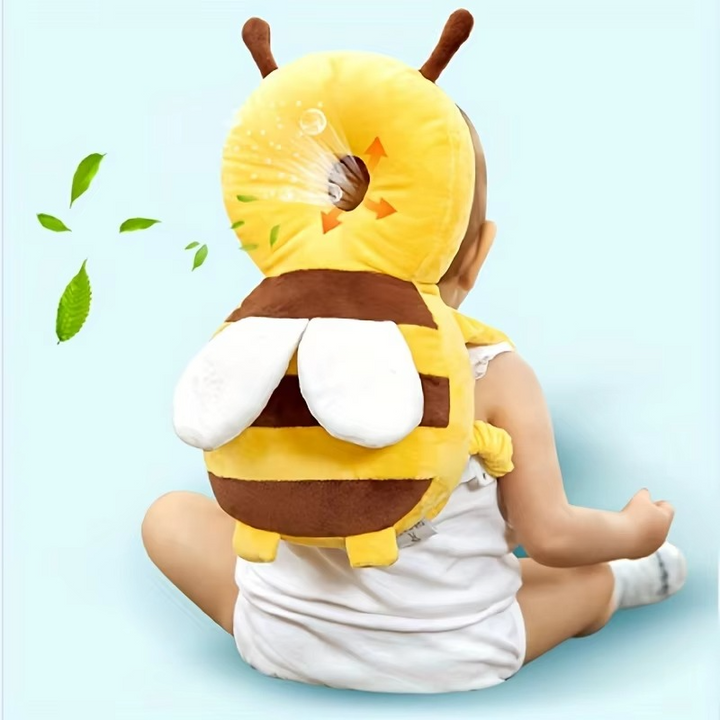 Cute bee design baby head protection pillow. Soft infant safety cushion for crawling & walking toddlers, preventing falls.