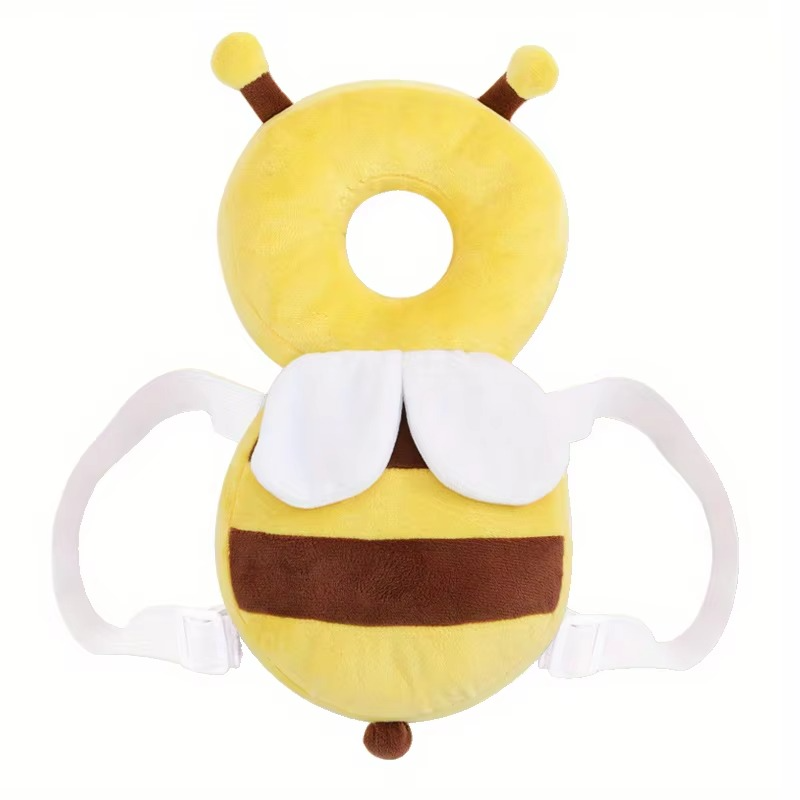 Comfortable bee design infant head protection pillow. Essential baby safety cushion for crawling toddlers, preventing bumps.