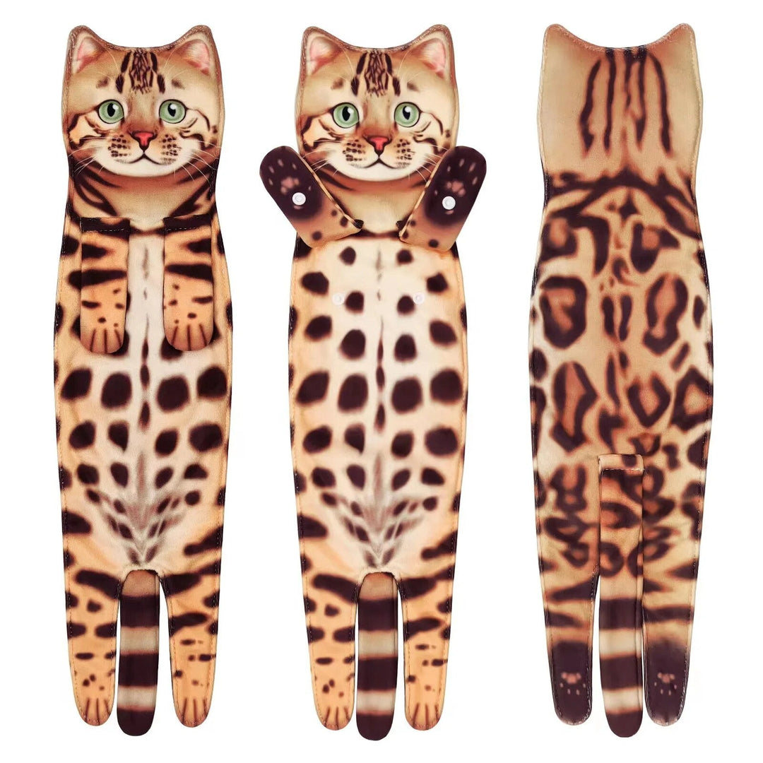 Charming cat hand towel, highly absorbent and fast drying, a delightful home accent.