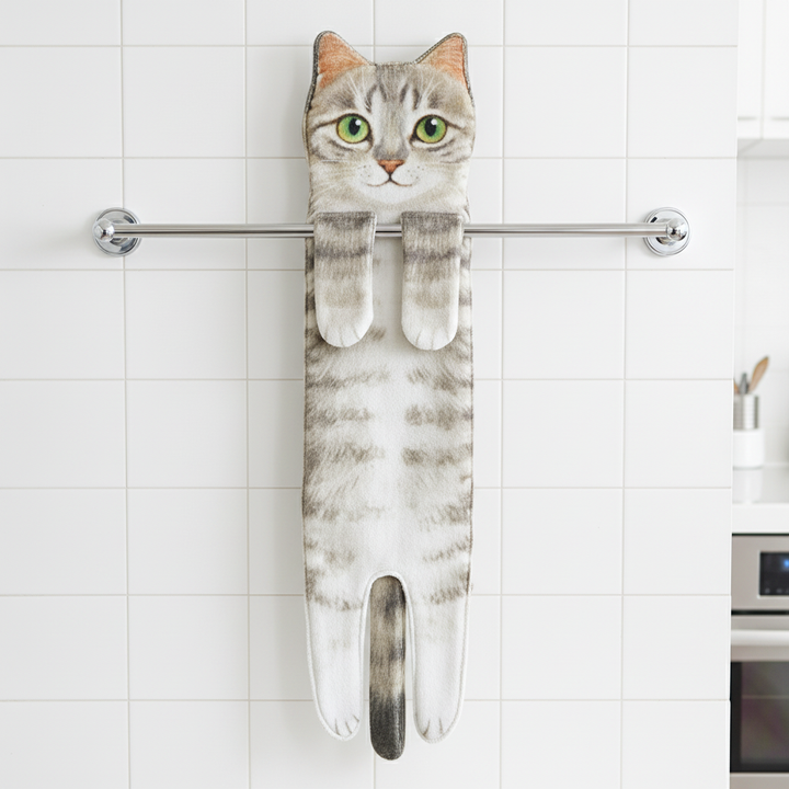 Cute cat quick dry hand towel for kitchen, highly absorbent pet themed home decor