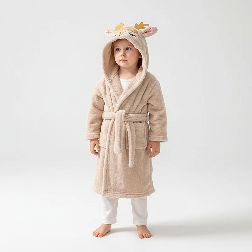 Red unisex children's fleece animal hood robe, ideal soft loungewear for winter