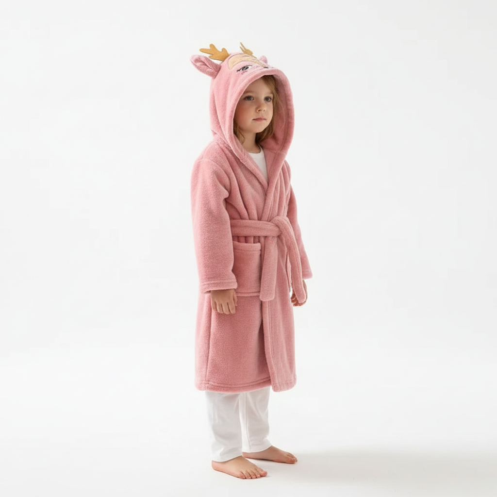 Purple kids' super soft fleece animal hooded bathrobe, perfect for cozy after-bath wear