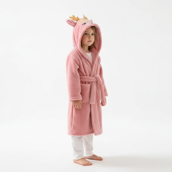 Purple kids' super soft fleece animal hooded bathrobe, perfect for cozy after-bath wear