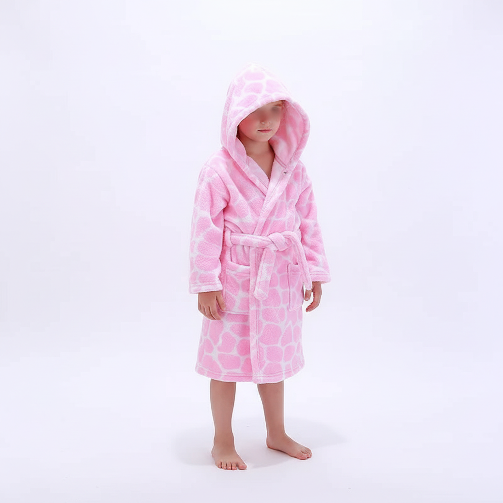 Children's purple soft fleece robe with an adorable animal hood, ultimate comfort