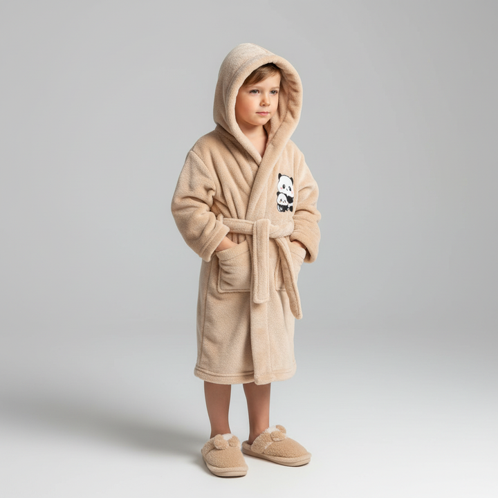 Pink fleece animal hooded robe for kids, perfect for snuggling, soft and warm loungewear