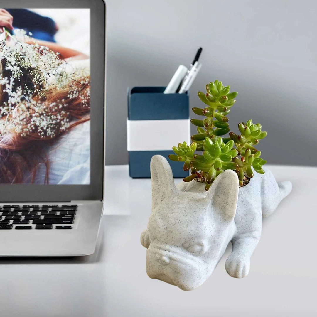 Mini dog resin succulent pot, ideal desktop planter for small plants & charming animal figure decor.