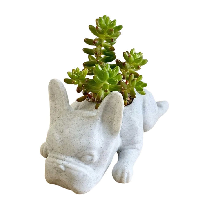 Hand-painted dog resin succulent planter, charming puppy decor for indoor gardens & desktops.