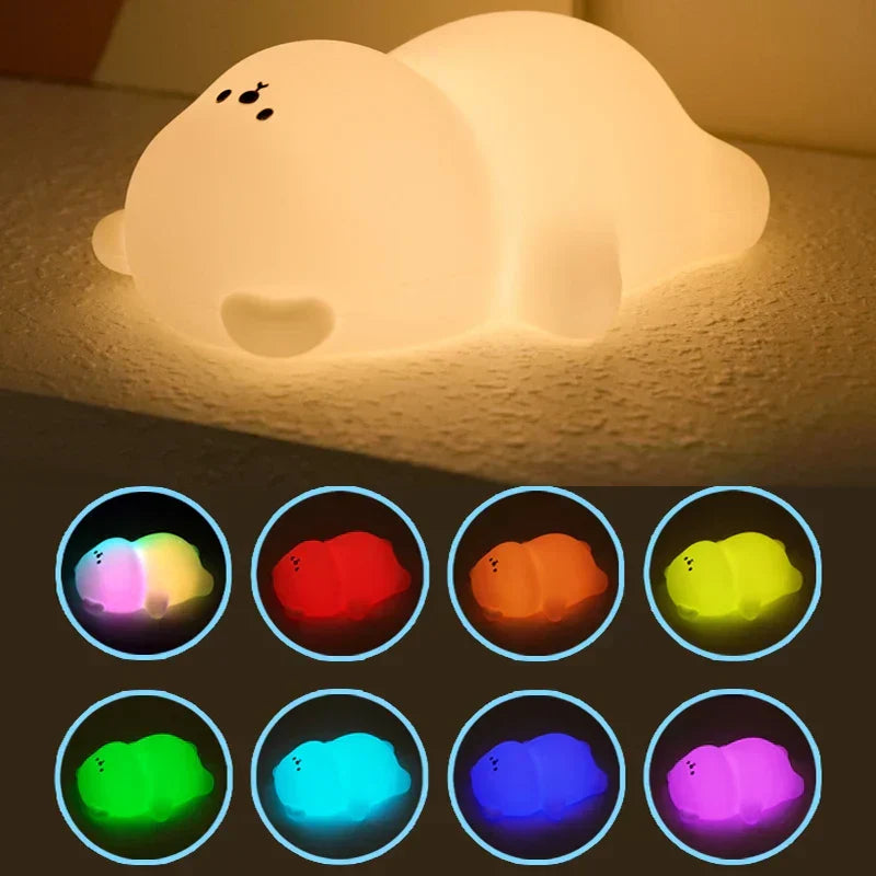 Safe silicone bear LED light. Rechargeable, warm glow for kids' bedroom or a soothing nursery ambiance.
