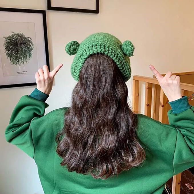 Handmade knitted frog ear warmer headband, perfect for women's winter fashion