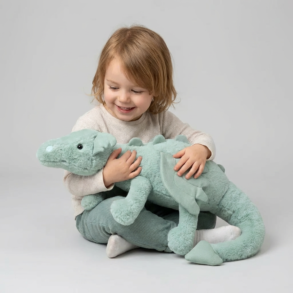 Adorable winged dragon plush, a cuddly soft toy and fantasy creature, ideal children's gift or playroom decor.
