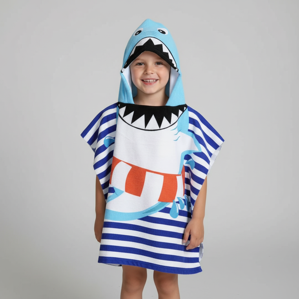 Toddler's quick-dry hooded towel, AdventureTowel animal print, great for beach adventures and poolside fun.