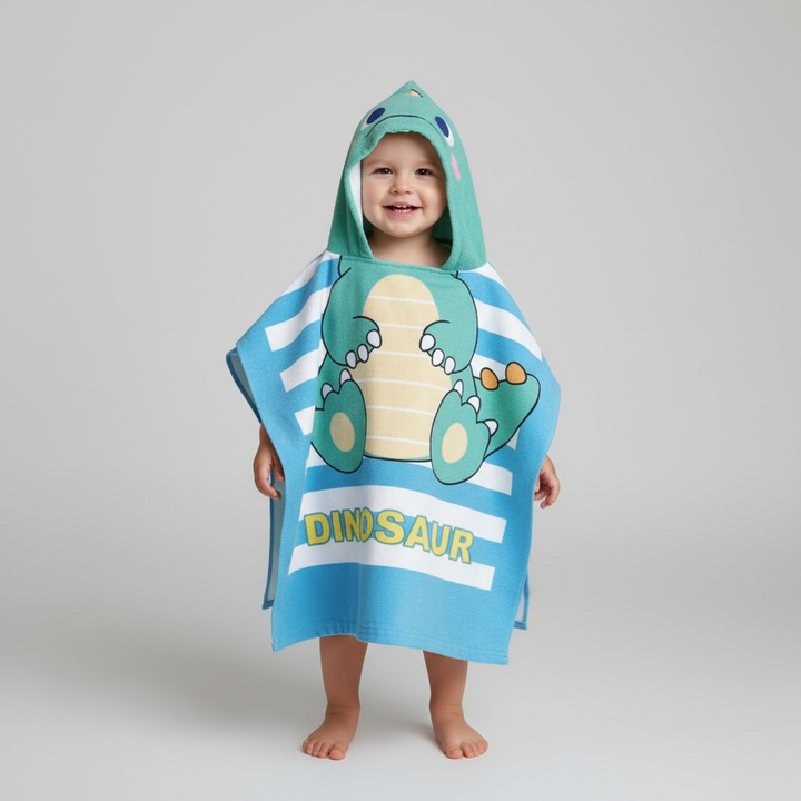 Kids' hooded polyester towel, AdventureTowel animal print, soft and absorbent for swimming at the beach or pool.