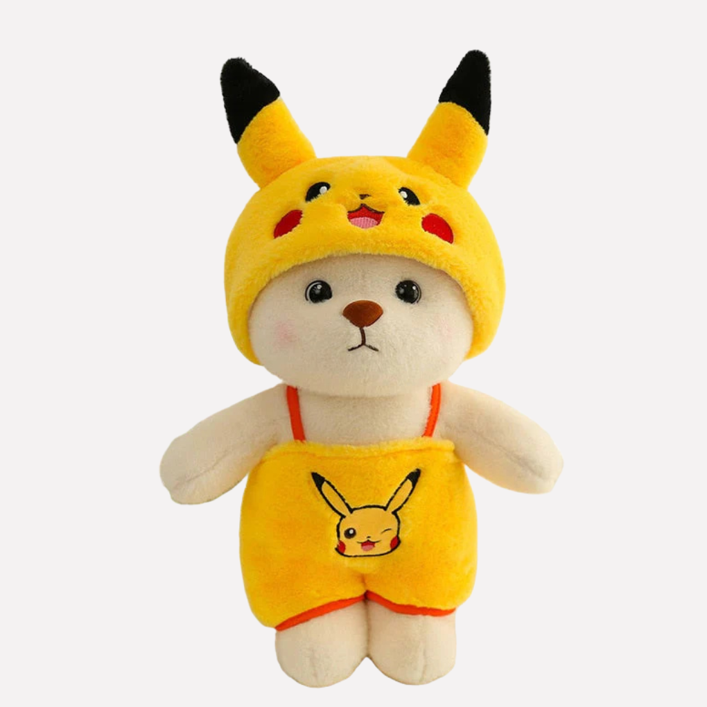 Cute kids' plush bear in a fun character costume, super soft stuffed animal for children's comfort & play.