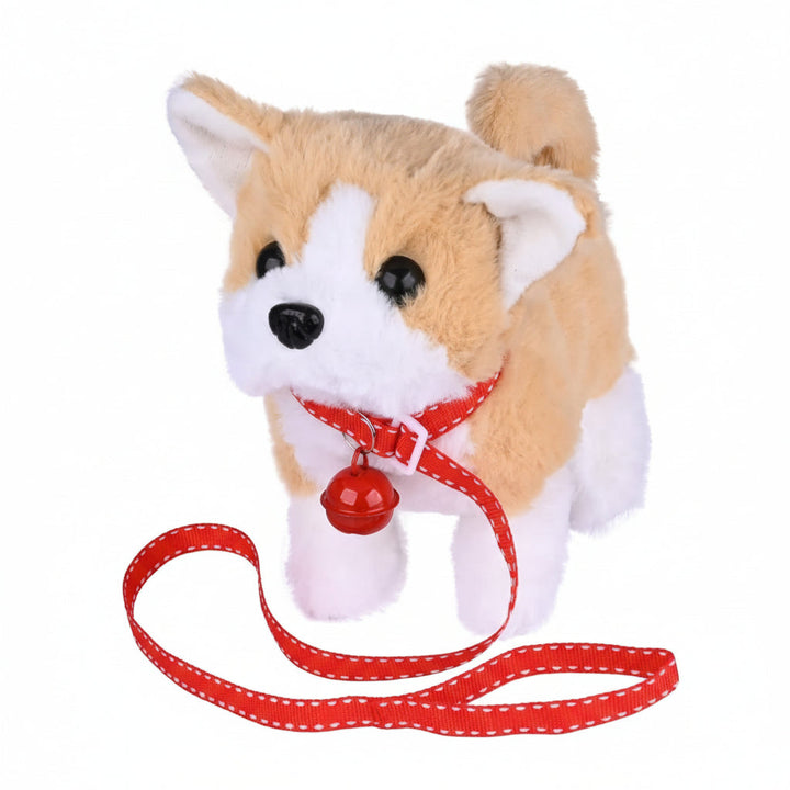 Walking movable plush dog, interactive toy for kids. A soft stuffed animal for imaginative play and adventure.
