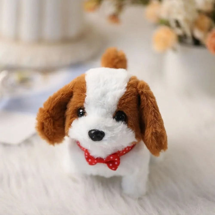 Fluffy brown movable plush dog, an interactive toy for kids. Perfect soft stuffed animal for imaginative play.