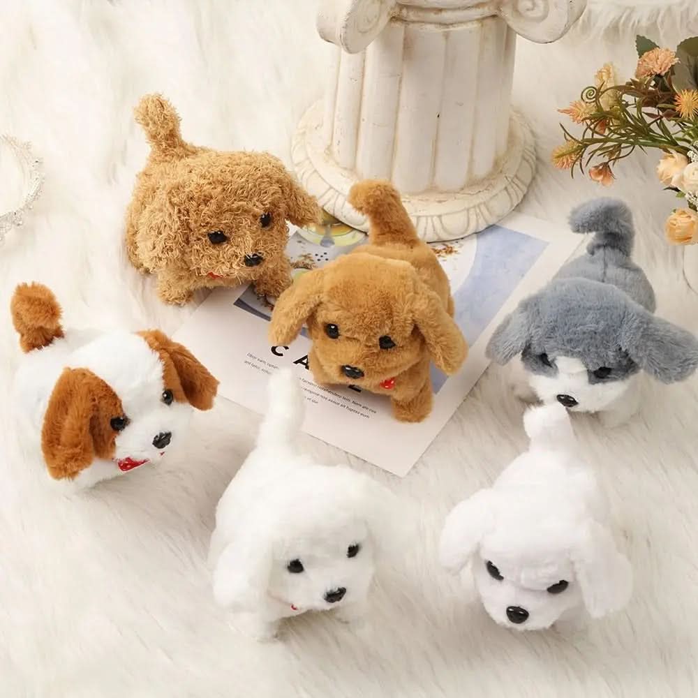 Interactive movable plush dog toy for kids, encouraging imaginative play. A soft, cuddly stuffed animal gift.