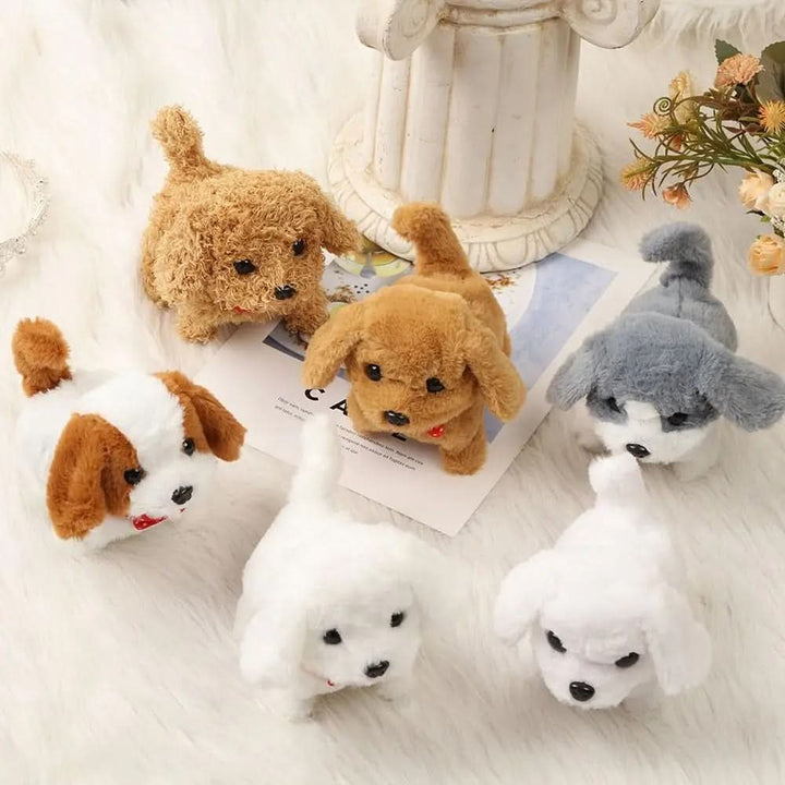 Interactive movable plush dog toy for kids, encouraging imaginative play. A soft, cuddly stuffed animal gift.