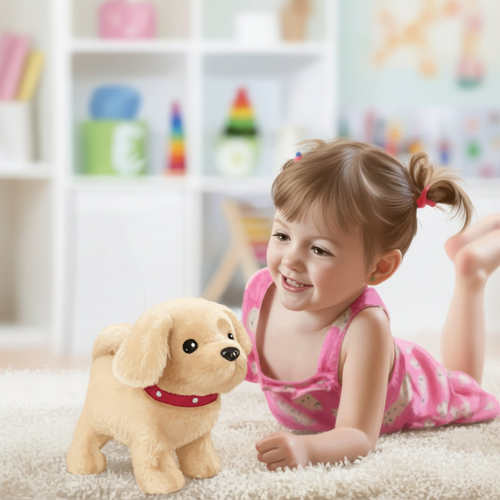 Playful movable plush dog, an interactive toy sparking kids' imaginative adventures. Soft stuffed animal gift.