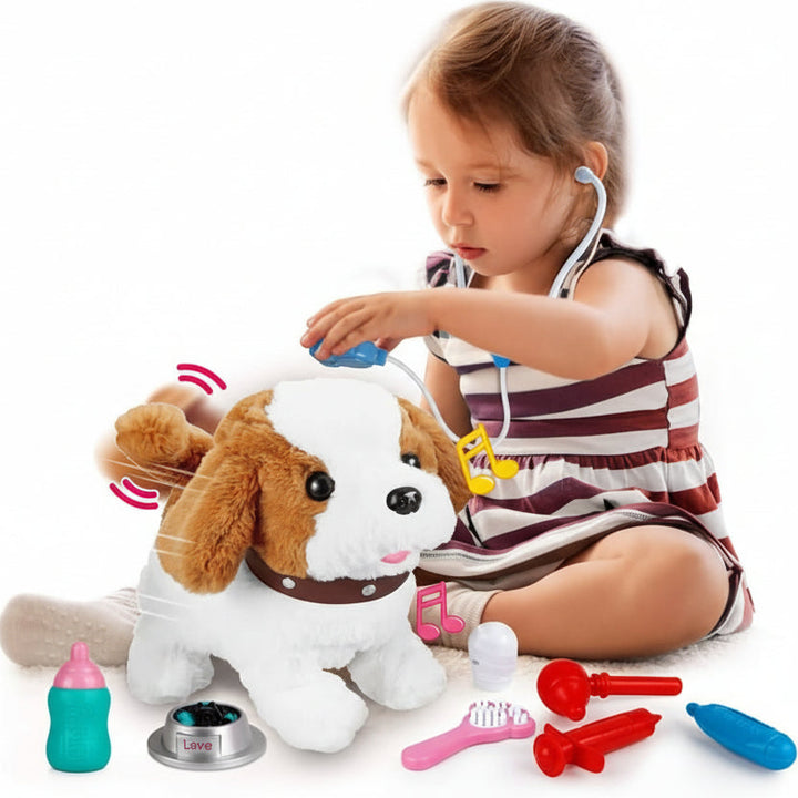 Engaging movable plush dog, interactive toy fostering imaginative play in kids. Soft, lovable stuffed animal gift.