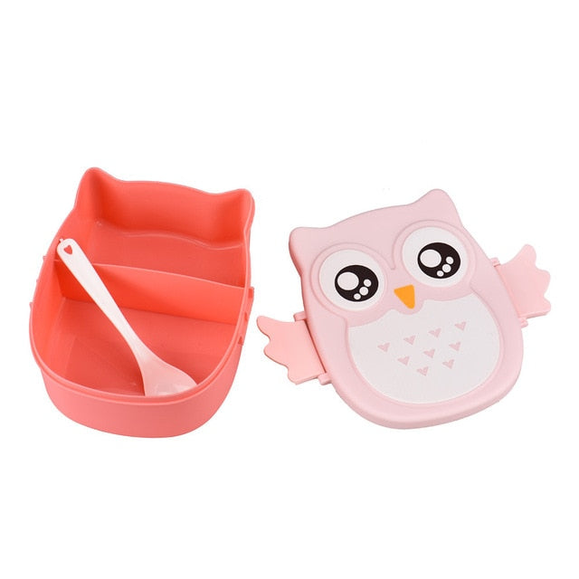Charming owl children's lunchbox. Durable plastic food container for school lunches and kids' adventures.