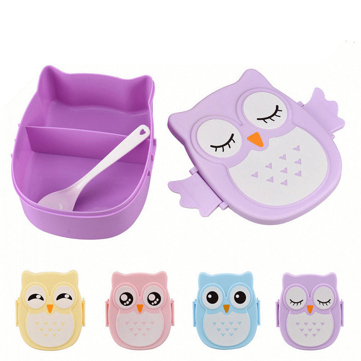 Colorful plastic owl lunchbox, ideal for kids' school lunch & meal prep. Adorable children's food container.