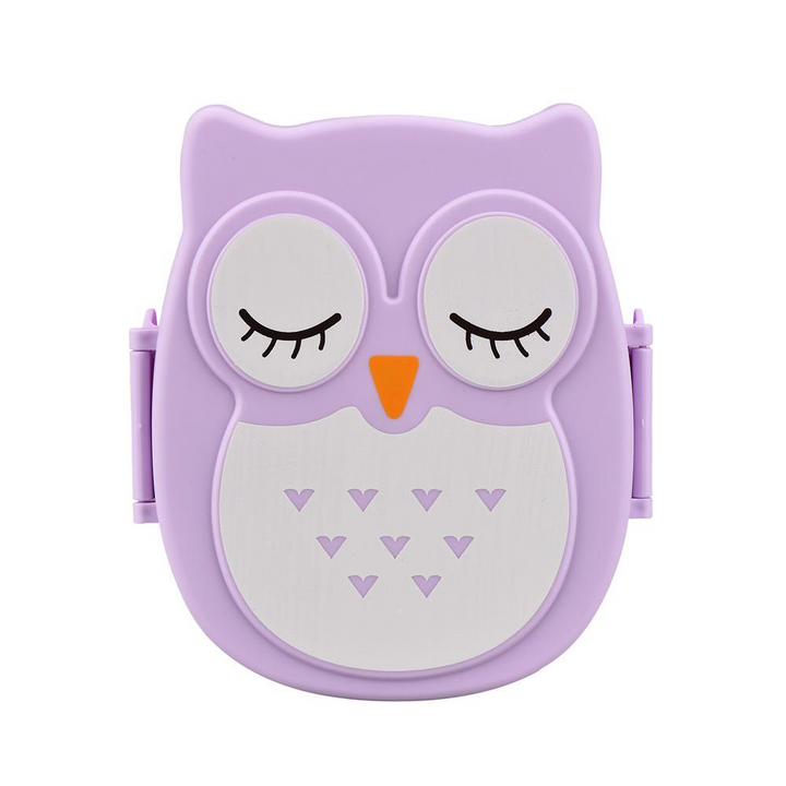 Vibrant owl design children's lunchbox. Sturdy plastic food container for school & kids' meal prep.