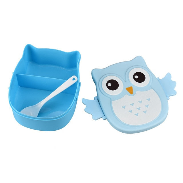 Cute owl kids' lunchbox with secure lid. Ideal plastic bento box for children's school & portable meals.