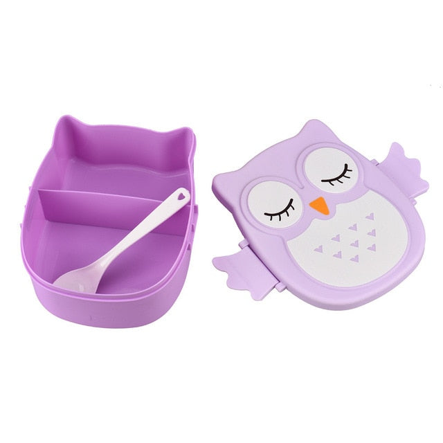 Kids' colorful owl lunchbox. Practical plastic bento box for school, meal prep & portable snacks.