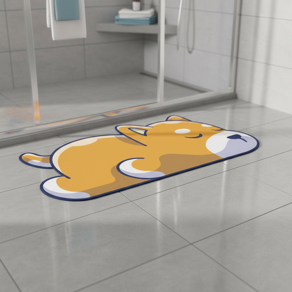Cute panda non-slip bath mat, quick-dry nylon loop for kids' bathroom decor
