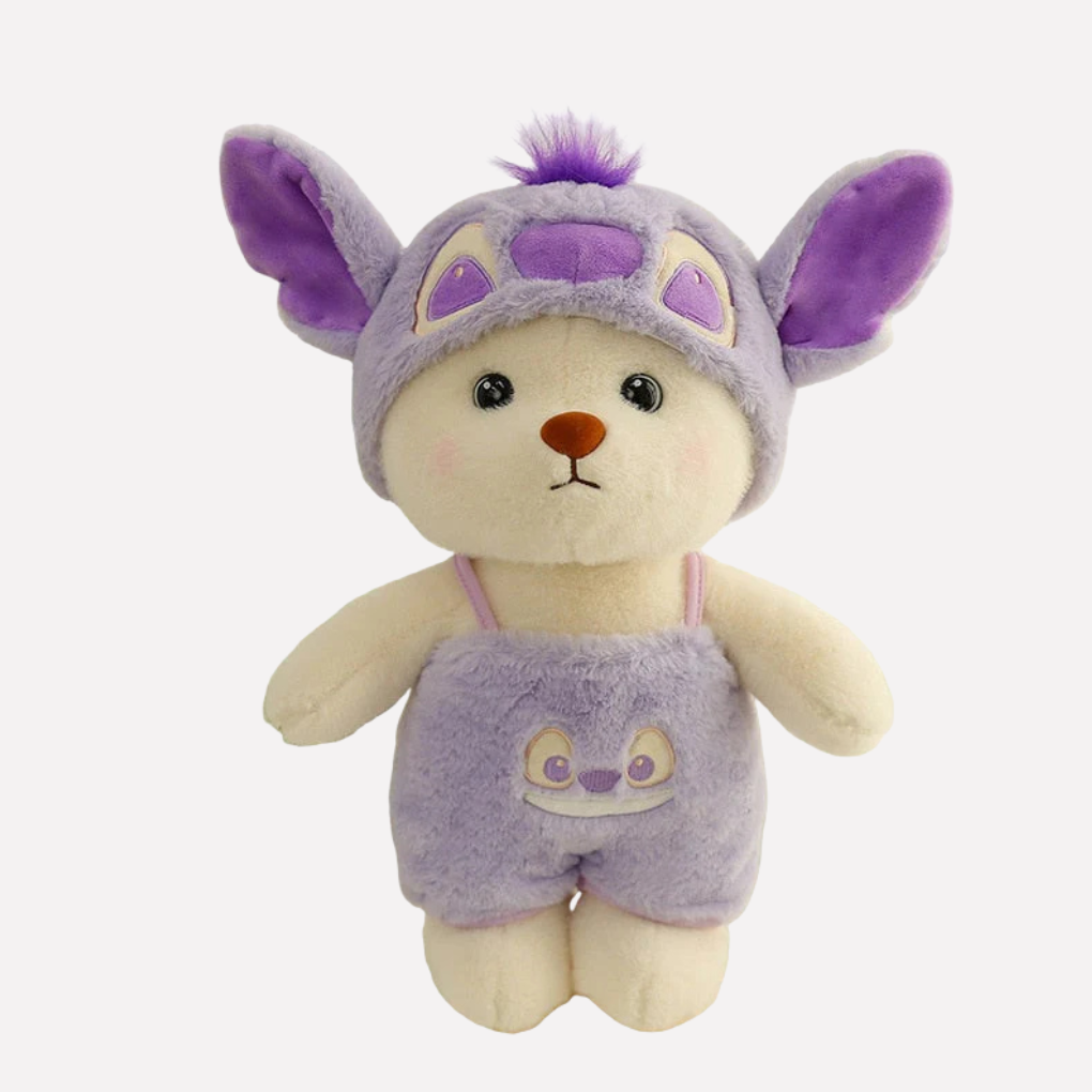 Adorable bear character plush toy, a soft stuffed animal playmate for kids' imaginative adventures.