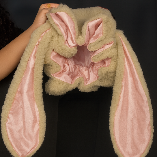 Unisex cozy bunny hat with long ears. Warm winter animal hat, offering ear protection & gentle hair care.
