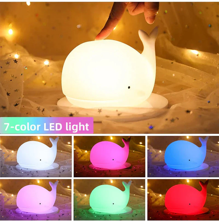 Whale night light, soft silicone, color changing LED, perfect kids room decor, safe for nursery