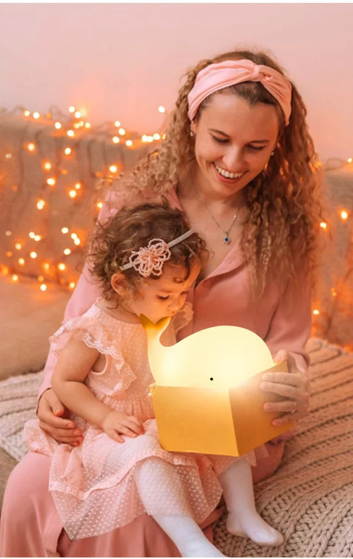 Adorable whale night light with multiple LED colors, touch control, safe silicone for children's room