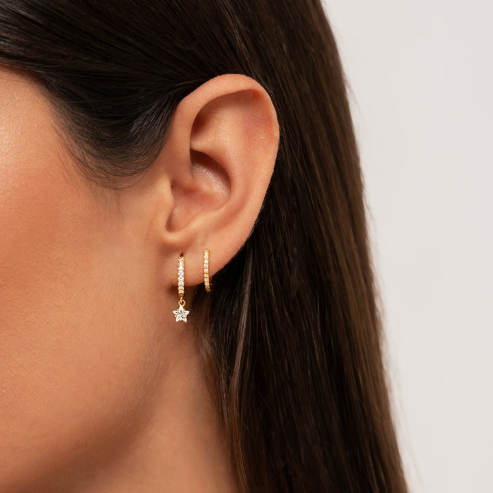 Elegant women's dangle star hoop earrings, a perfect celestial gift for her, made with quality silver.