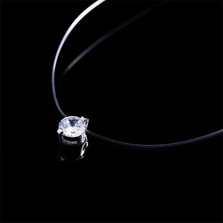 Women's delicate invisible fishline necklace with a single zircon, giving a floating jewel effect, a perfect gift.