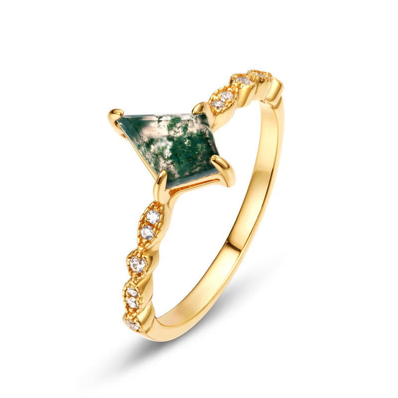 Natural stone women's jewelry: Moss agate & white zircon set, delicate and timeless.