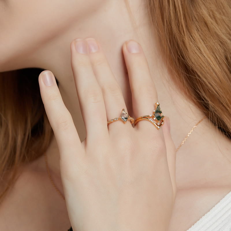 Elegant moss agate earrings with brilliant white zircon for women, dainty and chic.