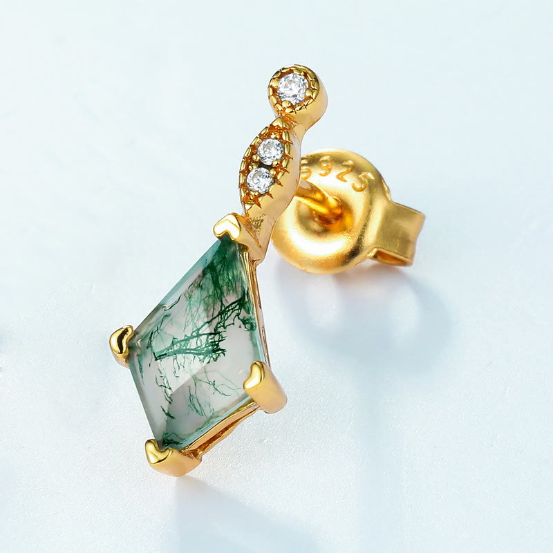 Full view of women's elegant moss agate and white zircon jewelry set, complete look.