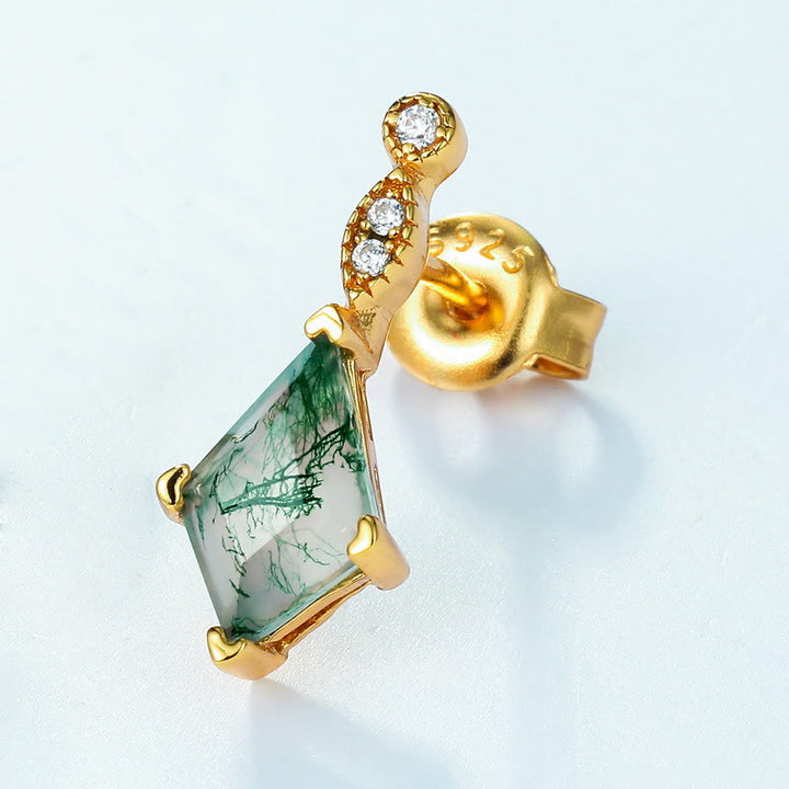 Full view of women's elegant moss agate and white zircon jewelry set, complete look.