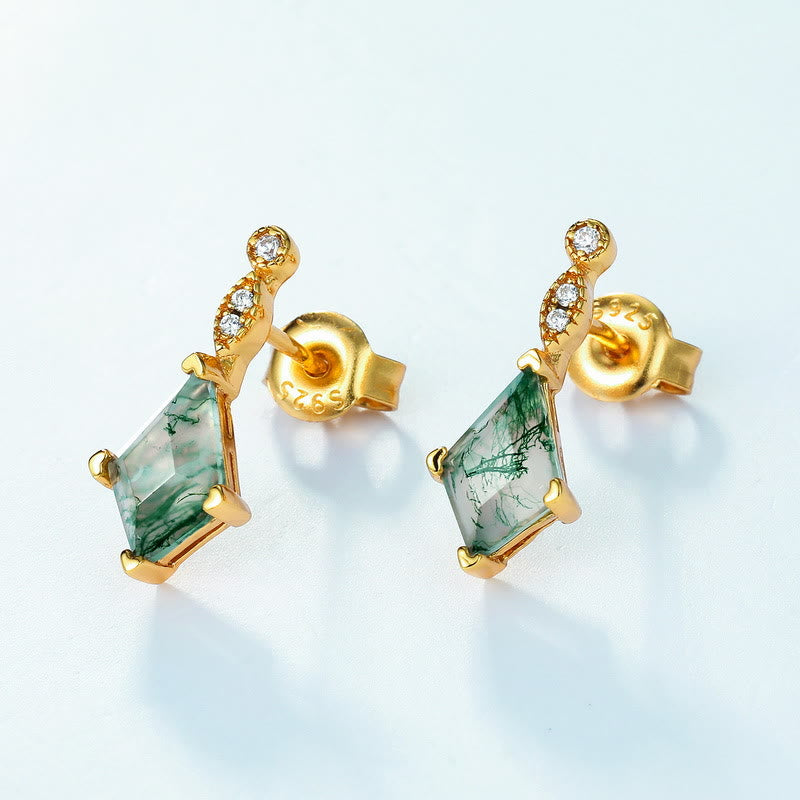 Gemstone gift set: Dainty moss agate, white zircon, for women, natural stone beauty.