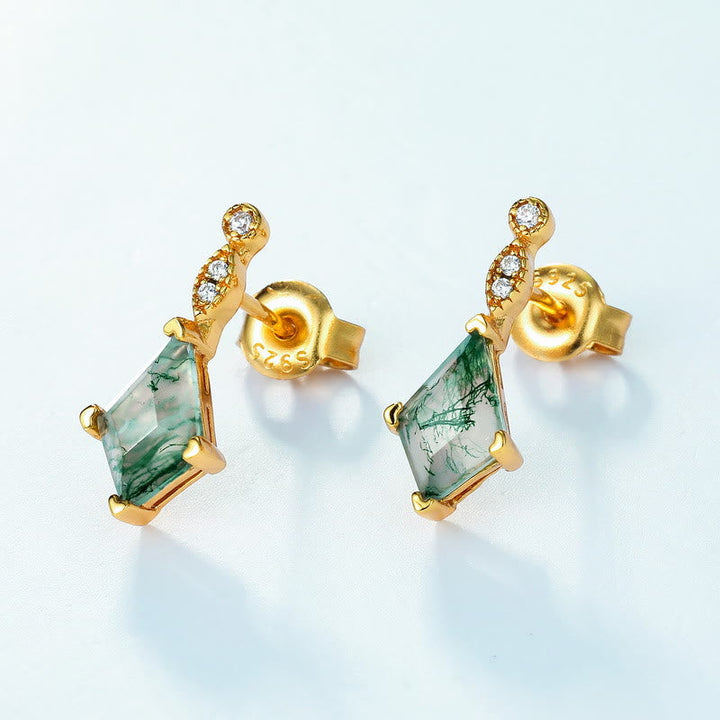 Gemstone gift set: Dainty moss agate, white zircon, for women, natural stone beauty.