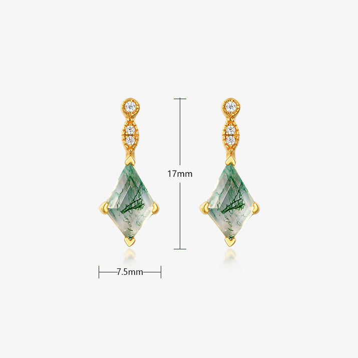 Natural moss agate & white zircon ring, a dainty gift for her, handcrafted design.