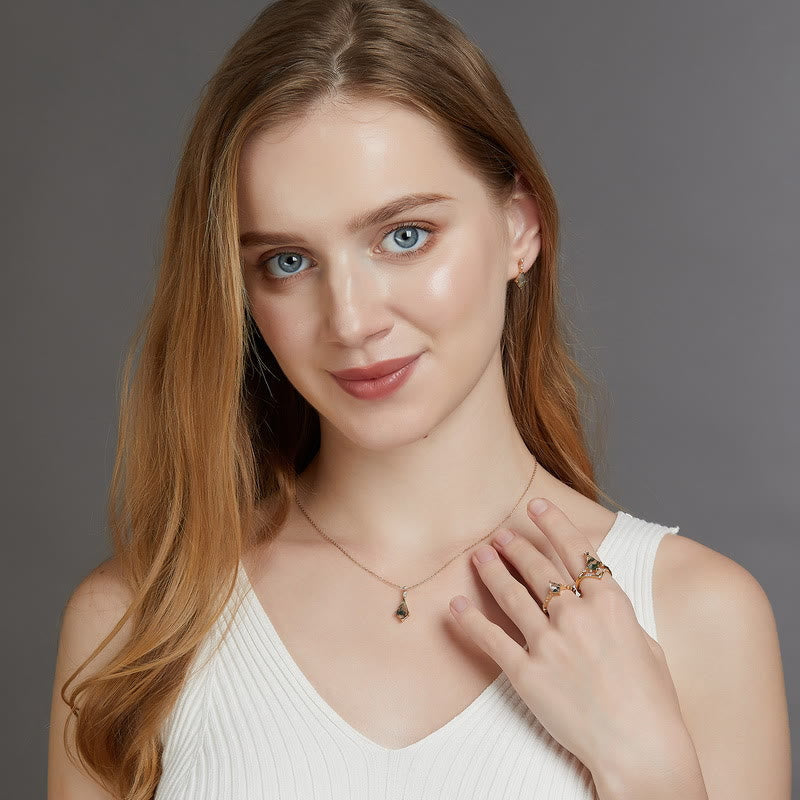 Full women's moss agate & white zircon gemstone jewelry set, dainty and stylish.