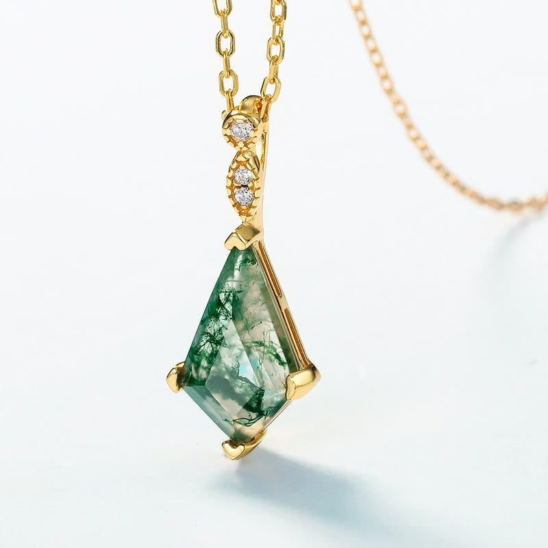 Women's elegant ring featuring natural moss agate & brilliant white zircon stones.