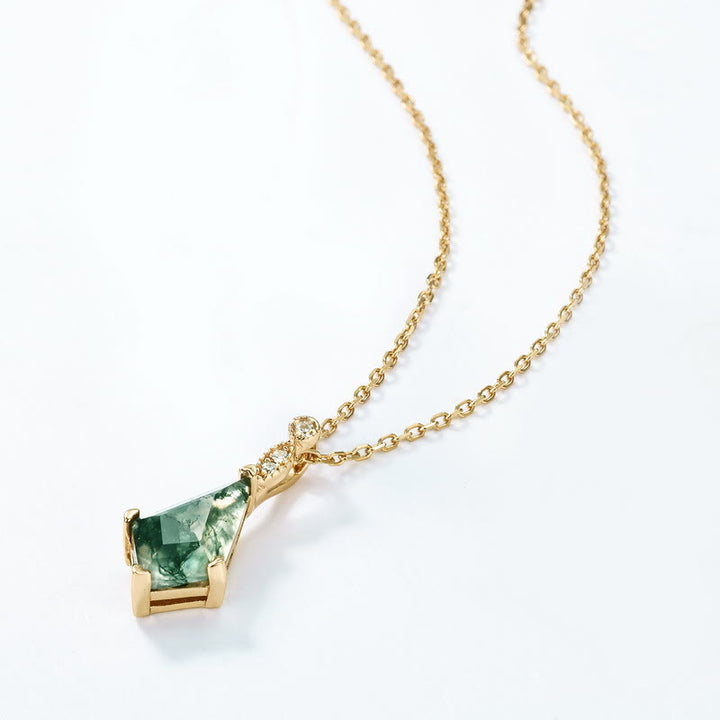 Gift for her: Dainty moss agate, white zircon necklace & earring set, gemstone jewelry.